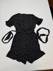 Madewell Womens 2 Spring Summer Blue Floral One Piece Shorts Romper Tie - Picture 1 of 7