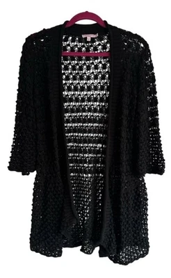 Cárdigan de ganchillo Calypso St Barth para mujer talla pequeña negro tejido abierto algodón M Foto 1 de 4