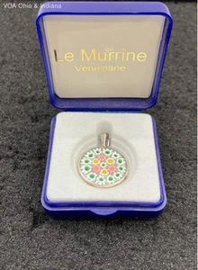 Le Murrine Veneziane Murano Glass Millefiori Pendant w Sterling Bail/Bezel w Box - Picture 1 of 7