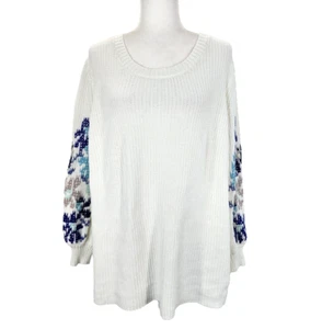 Lane Bryant weißer Strickpullover blau Blumen bestickt Übergröße 18/20 - Bild 1 von 10