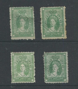 QUEENSLAND  1871 1S GREEN POSTAL FISCAL SG F 27.  X 4 FINE MINT NO GUM - Picture 1 of 1