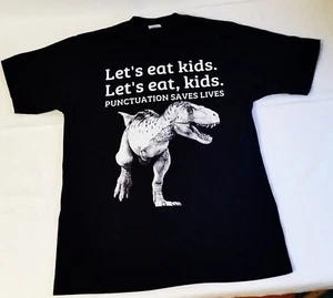 Youth Lets Eat Kids Punctuation Saves Lives TShirt Funny Dinosaur Grammar Police - Picture 1 of 7