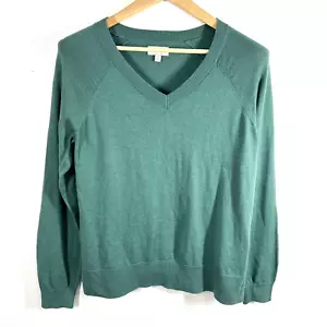 Lucky Brand V-Neck Sweater Cotton Blend Long Sleeve Casual Womens Small Sage - Picture 1 of 12