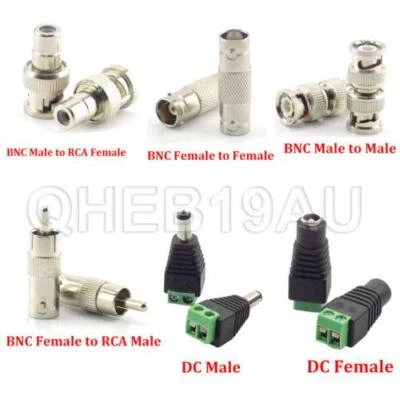 BNC DC Male Female to RCA Coupler Connectors Plug CCTV Camera Video Balun 26H - Image 1 of 4