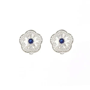 Blue Color Diamond CZ Sterling Silver Flower Studs Mother's Day Gift For Her - Picture 1 of 3