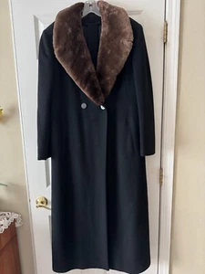 Regency Black 50% Alpaca 50% Wool w/Pelted Fox Fur Coat 14 NWOT - Picture 1 of 5