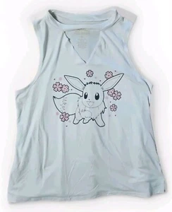 Pokemon Sleeveless Tank Top Women XL White With Cherry Blossom Print Distressed - Picture 1 of 8