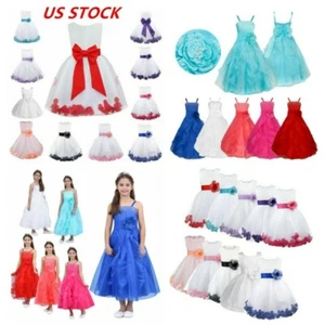 US Girls Petal Bowknot Flower Dress Princess Pageant Party Bridesmaid Ball Gown - Picture 1 of 63