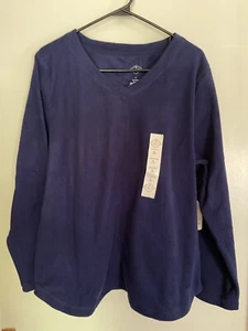 St Johns Bay Women's V-neck Long Sleeve Fleece Top~Navy Blue~Large~NWT ($22) - Picture 1 of 5