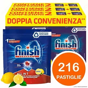 216 Pastiglie Lavastoviglie Detersivo Finish Powerball Limone AIO All in 1 one - Foto 1 di 8