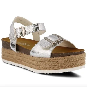 PATRIZIA SPRING STEP 40 US 9 Ciri Metallic Platform Espadrille Sandals Flatform - Picture 1 of 9