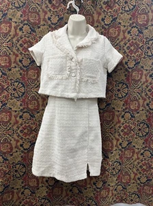 Thirty/Thirty LA Tweed Anzug Cropped Sakko Kleid Creme Ivory Small (👁️ Maße.) - Bild 1 von 15