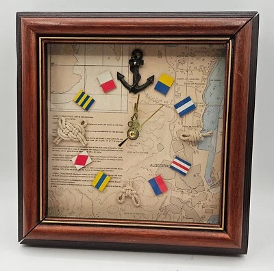 Reloj de Pared Decorativo Cuadrado Náutico De Colección Marco de Madera Mapa Fondo 10"x10" Foto 1 de 4
