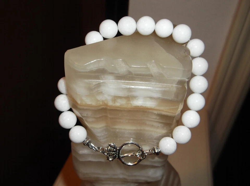 PULSERA HOMBRE HECHA A MANO 9" 10 MM ÁGATA BLANCA ÓNIX CUENTAS Foto 1 de 4