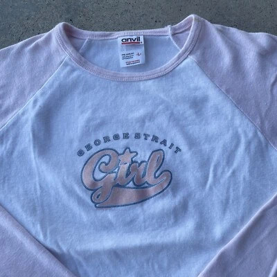 George Strait Girl Baby Tshirt Pink Western Large Fan club Promo Vtg Country - Image 1 of 4
