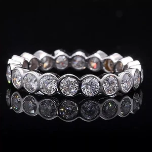 Full Eternity Wedding Band 2.5Ct Round Cut Created Diamond 14K White Gold Finish - Picture 1 of 5