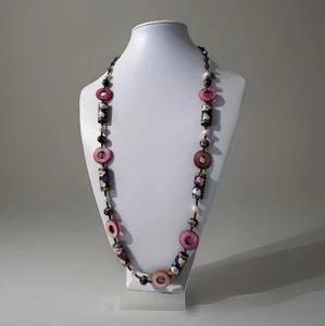 Estate Madame Butterfly Freshwater Pearl Knotted Cloisonne Beaded Long Necklace - Picture 1 of 10