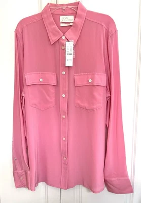 NWT J Crew size 12 wild peony pink silk classic fit long sleeved shirt top AW435 - Image 1 of 3