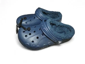 Kids Crocs Baya Faux Fur Lined Clogs Blue Fuzzy Slippers Kids Youth 1 Brand New - Picture 1 of 5