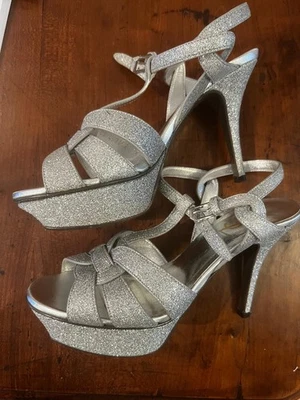 Sandalias Con Plataforma Zapatos Saint Laurent Tribute Talla 37 Plata - Imagen 1 de 4
