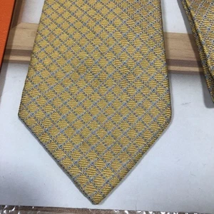 HERMES Tie silk all over pattern Check authentic made in France 919 - Picture 1 of 6