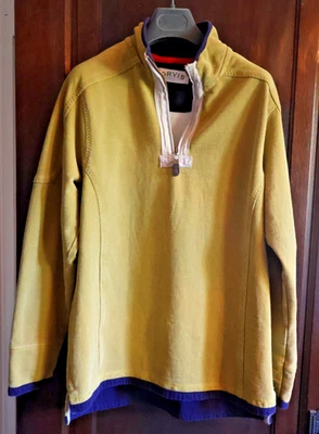 Orvis Pullover Mens Textured MED Gold Quarter Zip Snap Patches Sweatshirt Pique - Image 1 of 4