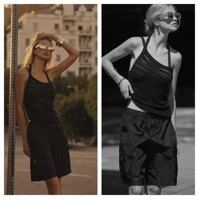 Pantalones Cortos Carga Anthropologie Talla XL Negros Cintura Elástica Calce Relajado holgados Nuevos con Etiquetas Foto 1 de 4