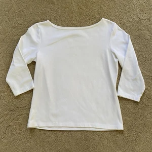 Talbots Petite Size Women’s PS White Cotton 3/4 Sleeve T Shirt Boatneck Tee - Picture 1 of 7