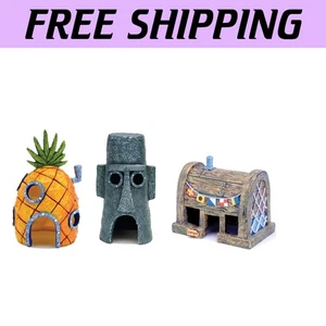 Spongebob Squarepants 3-Piece Aquarium Ornament Set - Pineapple, Krusty Krab,... - Picture 1 of 10