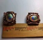 Cloisonne Clip On Earings Copper Layered Boho Cottage Shabby Chic Heavy Vintage