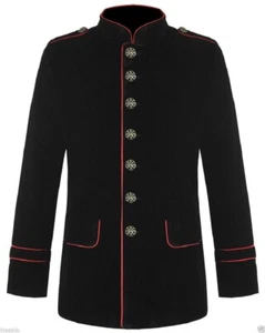 New Men's Military Style Coat Jacket Black Red Gothic Steampunk /USA Sizes - Picture 1 of 7