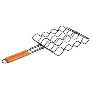 Vaggan BBQ Non Stick Grill Rack Basket Food Holder with Wood Handle Barbeque New - Picture 1 of 3