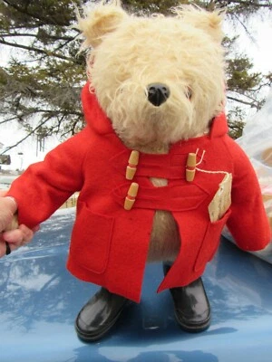 VINTAGE GABRIELLE PADDINGTON TEDDY BEAR ENGLAND RED COAT NO 5 BLACK BOOTS TAG 80 - Image 1 of 4