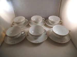 Vintage Noritake Japan Set of Six Cups & Saucers Pink Roses Green Garland - Picture 1 of 9