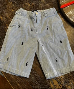 Polo Ralph Lauren Blue & White Fine Stripe All Over Pony Bermuda Shorts sz 7 EUC - Picture 1 of 6