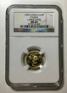 1995 China 1/10oz Gold Panda NGC MS 69 Large Date 10 Yuan RARE DATE FREE SHIP - Picture 1 of 5