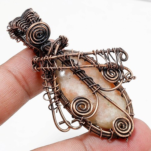 VETEMENTS Ciondolo pietra del sole pietra preziosa fatto a mano regalo antico filo rame gioielli 2 4" i2