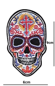 Sugar Skull Embroidered Punk Patch Iron or Sew On Badge applique logo - Foto 1 di 2