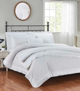 Broderie Anglaise Richmond Lace Trim Embroidered Percale Duvet Cover Set White - Picture 1 of 5