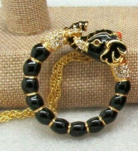 Collana KENNETH J LANE KJL LORGNETTE LENTE D'INGRANDIMENTO ELEFANTE NERO nuova con scatola - Foto 1 di 7