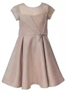 NEW Bonnie Jean Girls Size 7 "TAUPE SILVER JEWELED" Bow Waist Skater Dress NWT - Picture 1 of 4