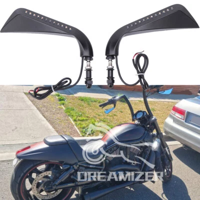 Espejos retrovisores LED negros para hacha de señal de giro para motocicleta Harley Night Rod Special V-Rod Foto 1 de 4
