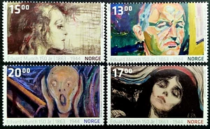 Norwegen postfrisch 4 Briefmarken - Munch SCHREI Kunst Gemälde kompletter Satz - Bild 1 von 4