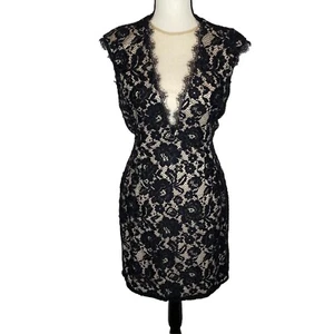 Aidan Mattox Damen schwarz tiefer V-Ausschnitt Spitze Cocktailkleid hinten offen Größe 6 - Bild 1 von 14