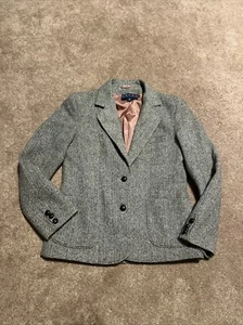 Vintage Ralph Lauren Damen grau Fischgrät Wolle Blazer Jacke 6 gefütterte Taschen - Bild 1 von 10