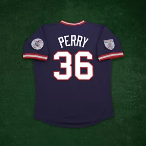 Camiseta deportiva azul marino de Gaylord Perry 1976 de los Cleveland Indians Cooperstown para hombre con parche - Imagen 1 de 8