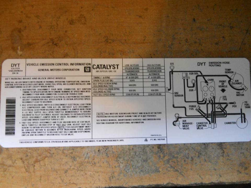 1983 CHEVROLET CAMARO CORVETTE IMPALA MONTE CARLO EL CAMINO 305 EMISSIONS DECAL - Image 1 of 1