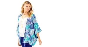 LILLY PULITZER Bondi CARDIGAN TOP Coverup BLUE CURRENT FANTASEA PRINT sz L XL - Picture 1 of 4