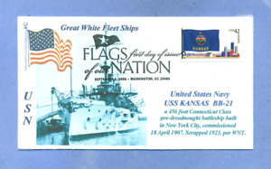 USS KANSAS BB-21 Great White Fleet Ship 1907-1909 Blue Photo Cachet First Day