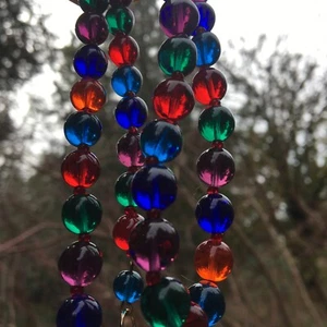 34" length of strung vintage 3/8" beads~deep rainbow colors! art~craft~jewelry~ - Picture 1 of 15
